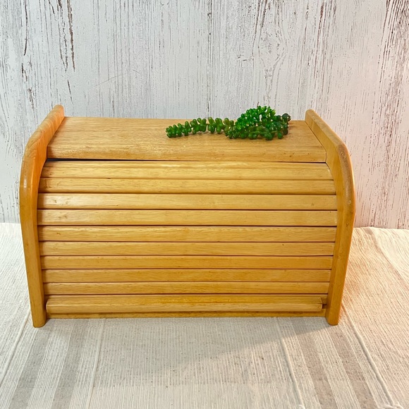 Vintage breadbox wood roll top boho storage decor